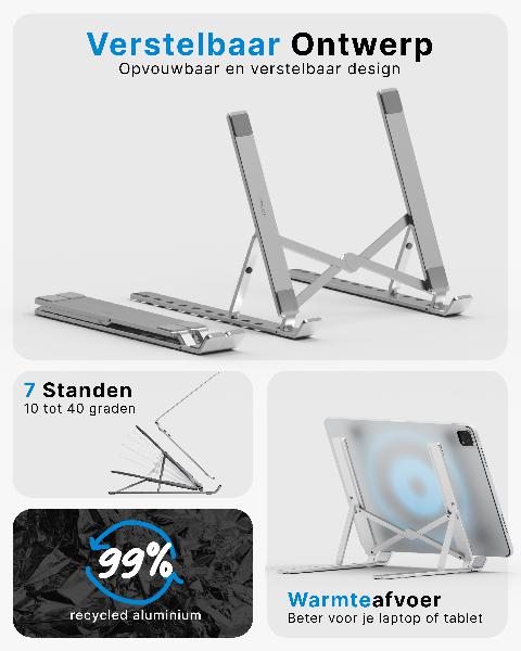 Voomy ECO T5 - Laptop Standaard - Recycled Aluminium - Zilver // Zilver