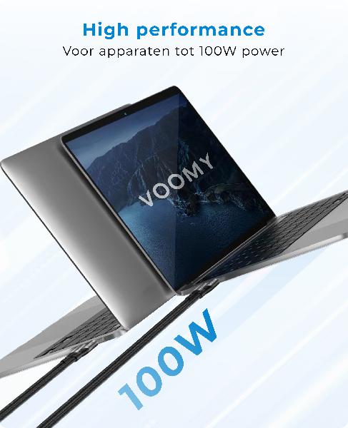 Voomy Charge M100 - USB C naar USB c Kabel - 100W // Zwart