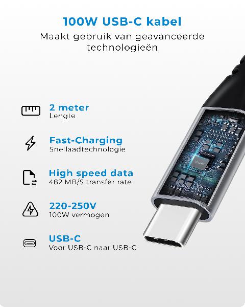 Voomy Charge M100 - USB C naar USB c Kabel - 100W // Zwart