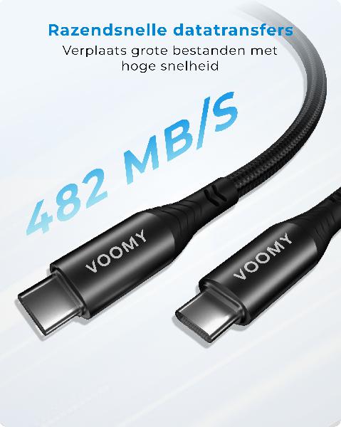 Voomy Charge M100 - USB C naar USB c Kabel - 100W // Zwart