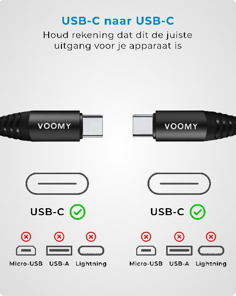 Voomy Charge M100 - USB C naar USB c Kabel - 100W // Zwart