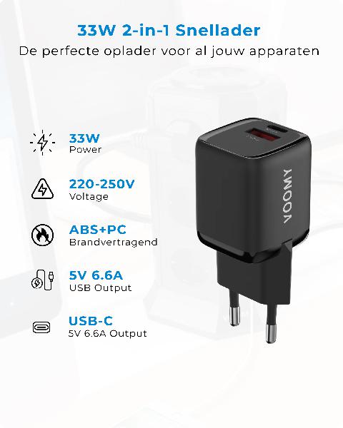 Voomy Charge M33 - Snellader Oplader 33W // Zwart
