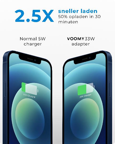 Voomy Charge M33 - Snellader Oplader 33W + USB-C Lightning kabel