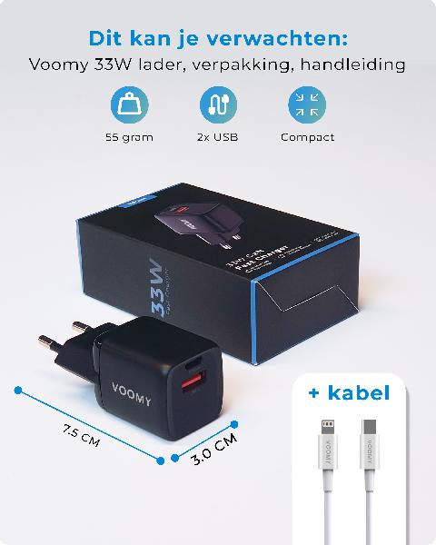 Voomy Charge M33 - Snellader Oplader 33W + USB-C Lightning kabel