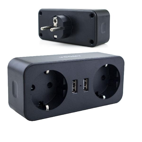 Voomy Split X2 - Verdeelstekker 2 USB-A & 2 EU - Zwart // Zwart