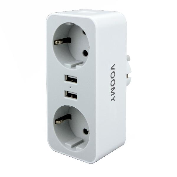 Voomy Split X2 - Verdeelstekker - 2 USB-A & 2 EU - Wit // Wit