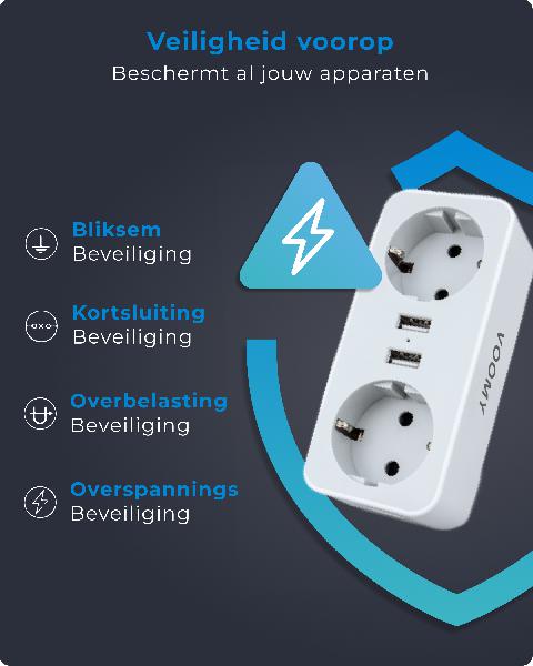 Voomy Split X2 - Verdeelstekker - 2 USB-A & 2 EU - Wit // Wit