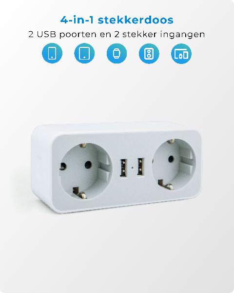 Voomy Split X2 - Verdeelstekker - 2 USB-A & 2 EU - Wit // Wit