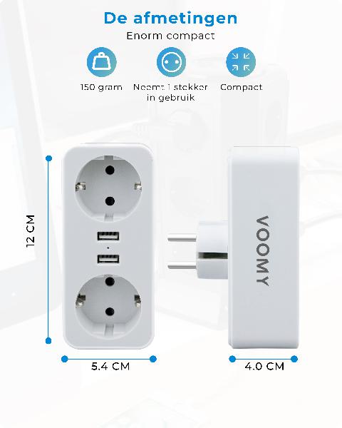 Voomy Split X2 - Verdeelstekker - 2 USB-A & 2 EU - Wit // Wit