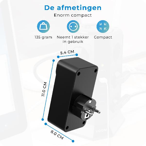 Voomy Split X2S - Verdeelstekker 1 USB-A 1 USB-C & 2 EU - Zwart // Zwart