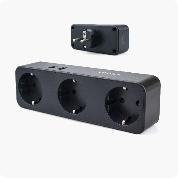 Voomy Split X3 - Verdeelstekker 2 USB-A & 3 EU - Zwart // Zwart