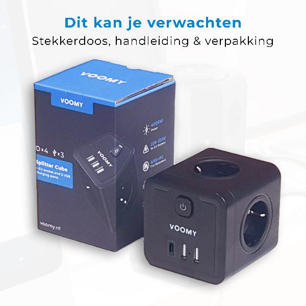Voomy Split X4 2.0 - Verdeelstekker 2 USB-A, 1 USB-C & 4 EU - Zwart // Zwart