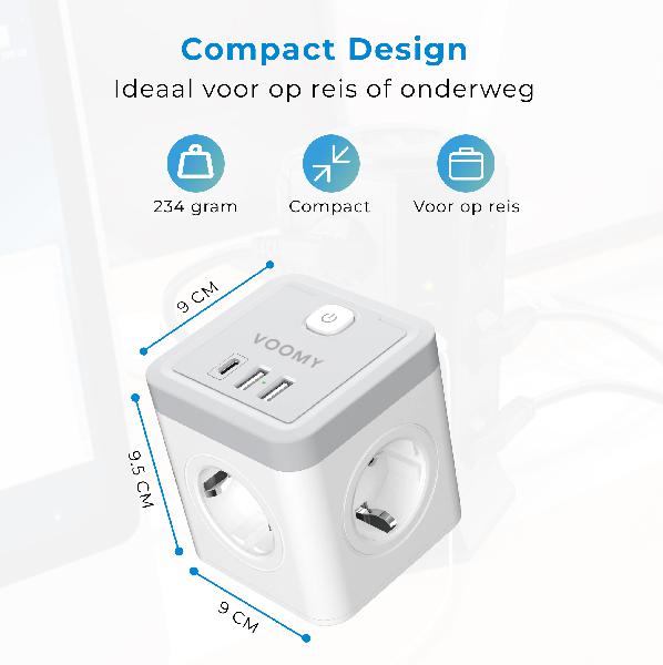 Voomy Split X4 2.0 - Verdeelstekker 2 USB-A, 1 USB-C & 4 EU - Wit // Wit