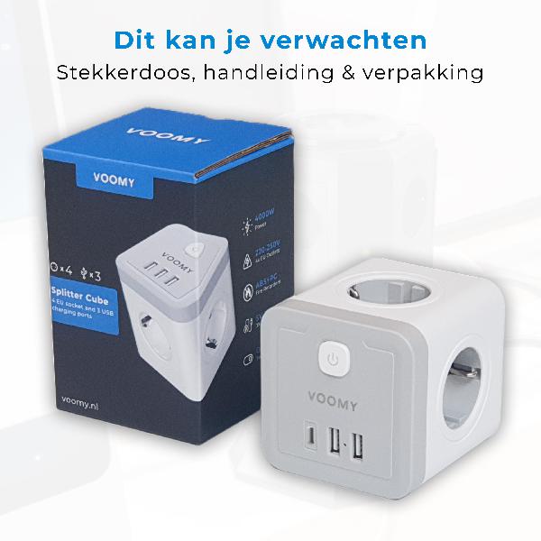 Voomy Split X4 2.0 - Verdeelstekker 2 USB-A, 1 USB-C & 4 EU - Wit // Wit