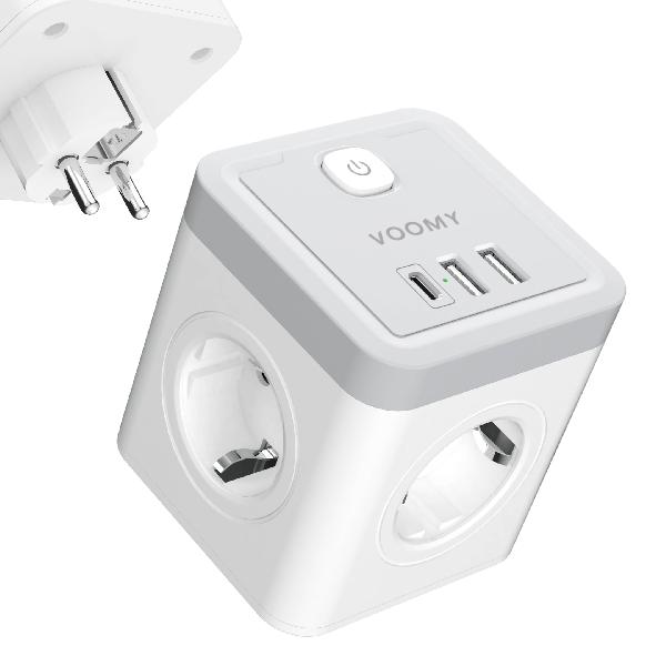 Voomy Split X4 2.0 - Verdeelstekker 2 USB-A, 1 USB-C & 4 EU - Wit // Wit