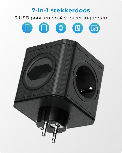 Voomy Split X4S Verdeelstekker 3 USB-A & 4 EU - Zwart // Zwart