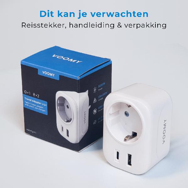 Voomy Travel Y3 - Reisstekker Amerika/USA - Wereldstekker Type B - USB-C & USB-A - Wit // Wit