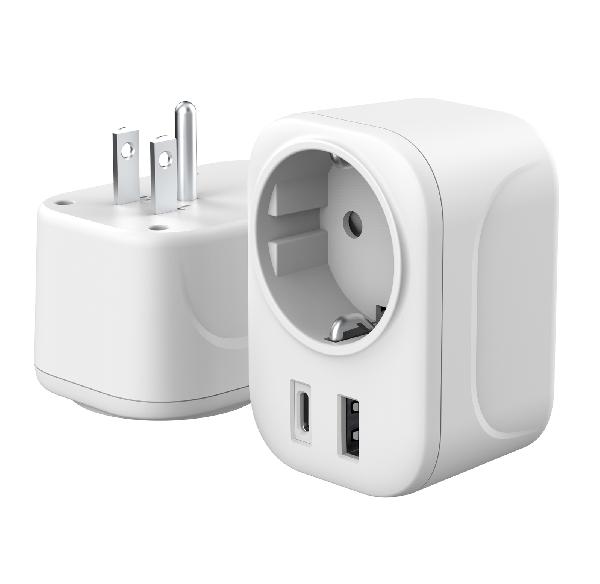 Voomy Travel Y3 - Reisstekker Amerika/USA - Wereldstekker Type B - USB-C & USB-A - Wit // Wit