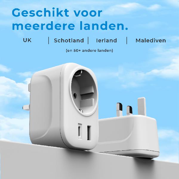 Voomy Travel Y4 - Reisstekker Engeland/UK - Wereldstekker Type G - USB-C & USB-A - Wit // Wit