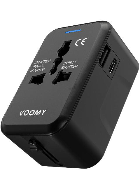 Voomy Travel Y10 - Reisstekker Wereld - 150+ Landen - 2 USB Poorten - Wereldstekker - Zwart // Zwart
