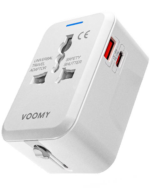 Voomy Travel Y11 - 20W - Reisstekker Wereld - 150+ Landen - 2 USB Poorten - Wereldstekker - Wit // Wit