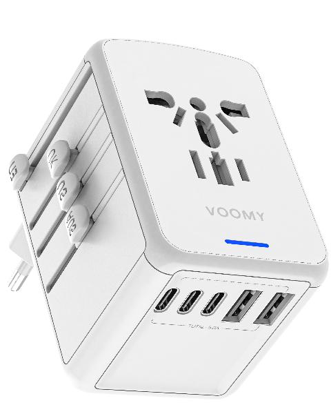 Voomy Travel Y29 - Reisstekker Wereld - 170+ Landen - 5 USB Poorten - Wereldstekker Universeel - Wit // Wit