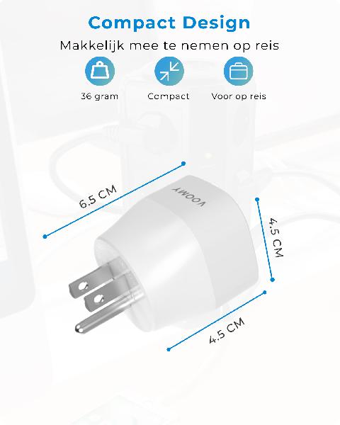 Voomy - Reisstekker Amerika / USA - Wereldstekker Type B - Wit // Wit