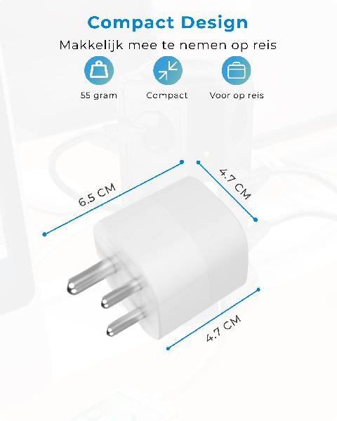 Voomy - Reisstekker India / Nepal - Wereldstekker Type D - Wit // Wit