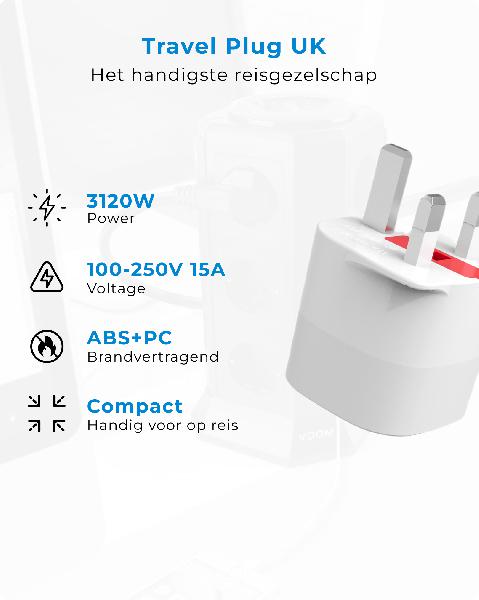 Voomy - Reisstekker Engeland / UK - Wereldstekker Type G - Wit // Wit