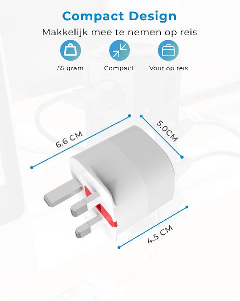 Voomy - Reisstekker Engeland / UK - Wereldstekker Type G - Wit // Wit