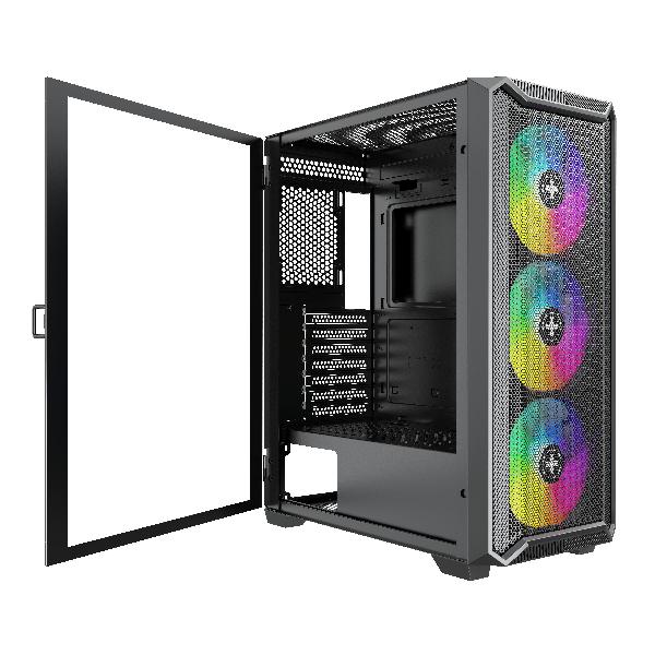 Xilence Xilent Blade II Black, ATX tempered glass window, mesh front case, 3 x 120 mm ARGB fan included